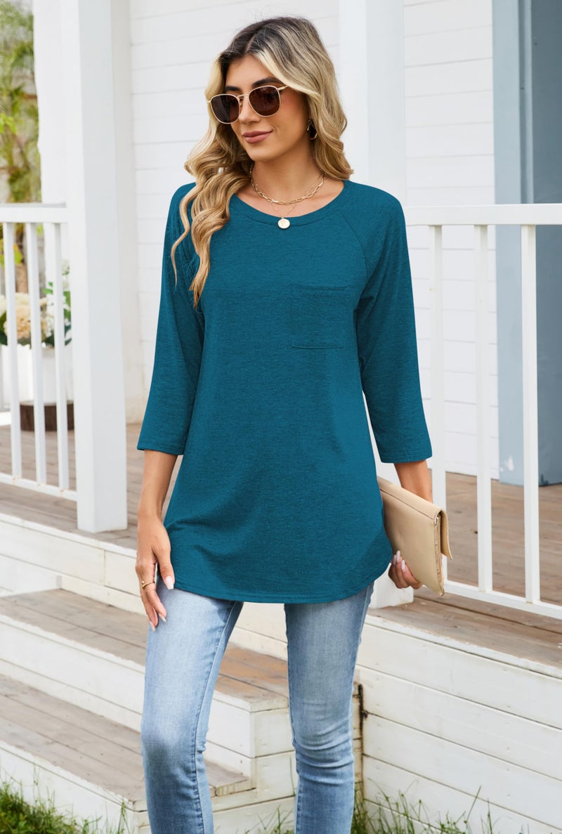 SimpleFun Tunic Shirts for Women for Leggings 3 Quarter Sleeve Tops Longline Flattering Tops to Hide Tummy Peacock Blue XL - Image 5