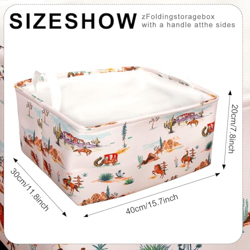BBSET Western Rectangular Storage Basket Highland Cow Cute Storage Bins Box with Handles Cowskin Printed Shelf Basket Ideal for Kids Room Decor Books Organizing Clothes Toys Cute cow - Image 3