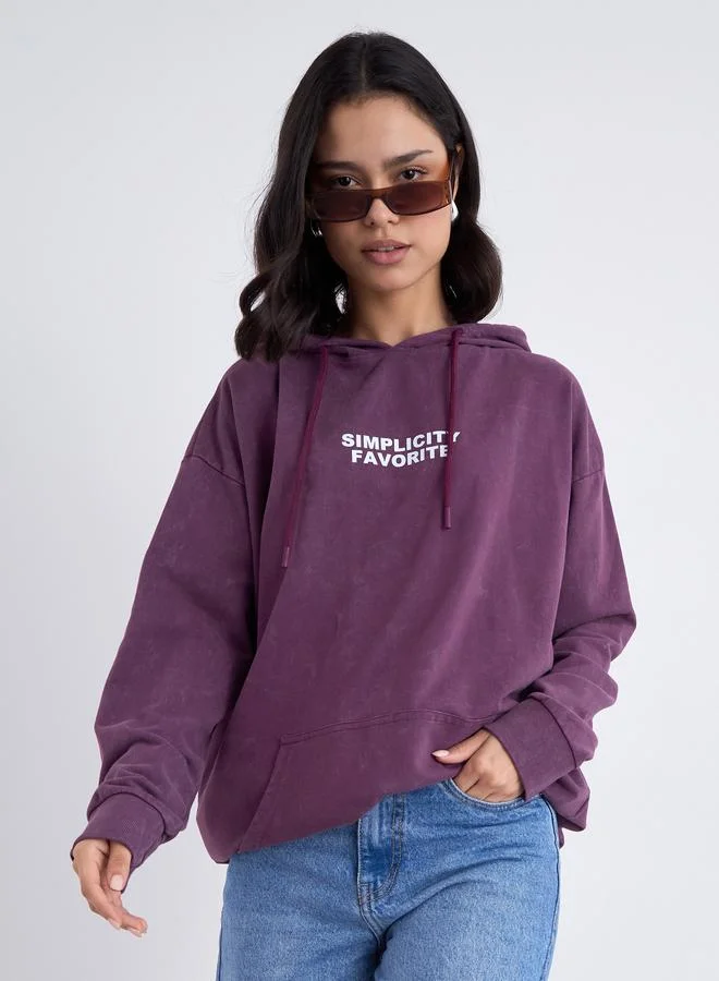 Styli Styli Women Purple Slogan Print Longline Hoodie