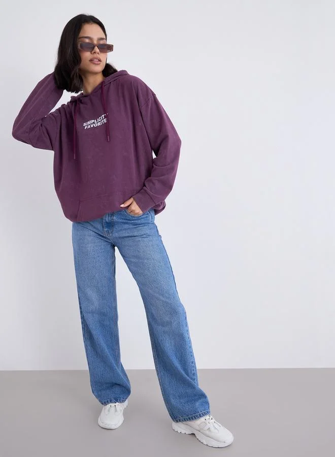 Styli Styli Women Purple Slogan Print Longline Hoodie