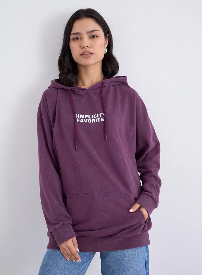 Styli Women Purple Slogan Print Longline Hoodie