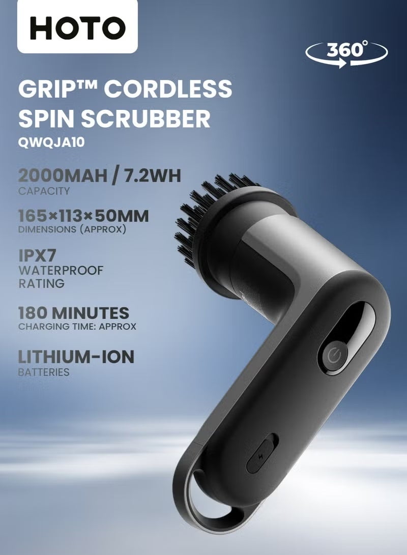 HOTO Grip Cordless Spin Scrubber – Ultra-Light 0.65 lb Kitchen Cleaning Brush, 400 RPM, IPX7 Waterproof, 110-Minute Runtime, Smart Display - Image 1