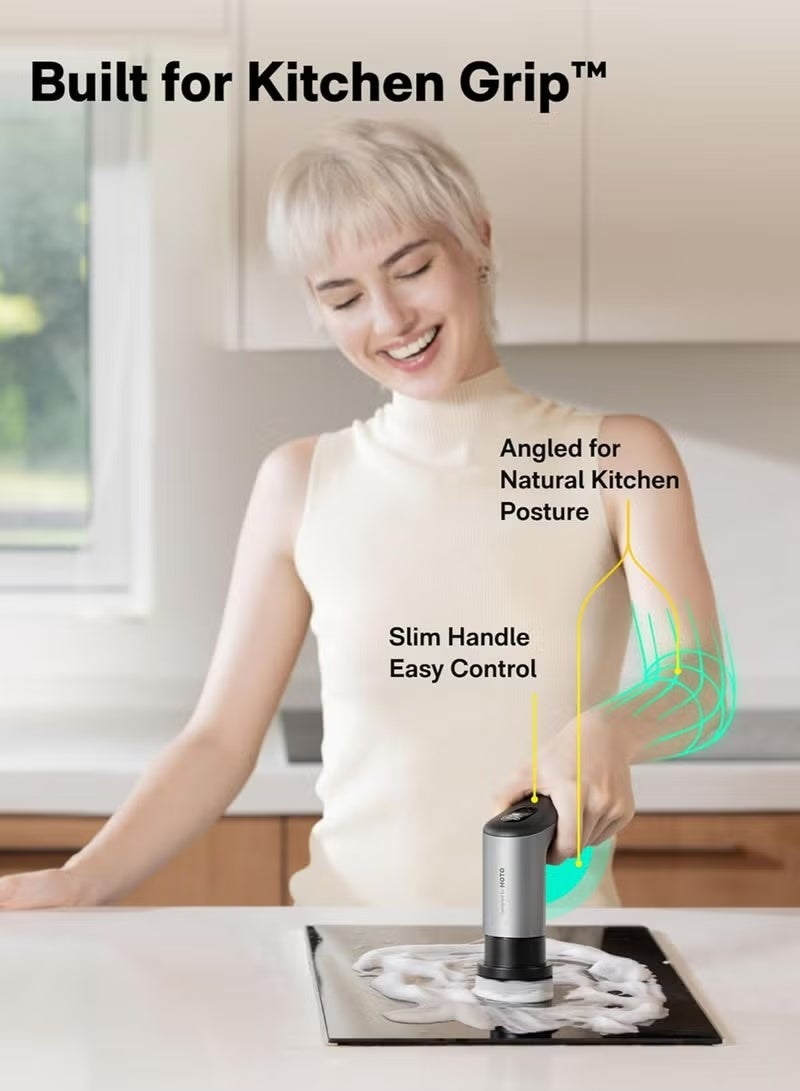 HOTO Grip Cordless Spin Scrubber – Ultra-Light 0.65 lb Kitchen Cleaning Brush, 400 RPM, IPX7 Waterproof, 110-Minute Runtime, Smart Display - Image 3