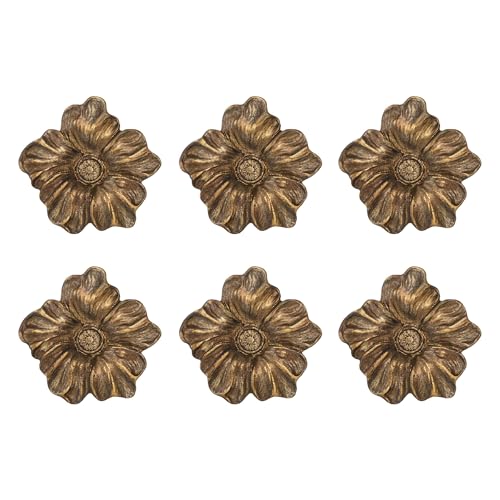 SOFFEE DESIGN Set of 6 Vintage Gold Zinc Cabinet Knobs, Decorative Metal Flower Shape Knobs Pull Handle for Door Cabinet Drawer, Antique Dresser Knobs Home Furniture Handle - Image 1
