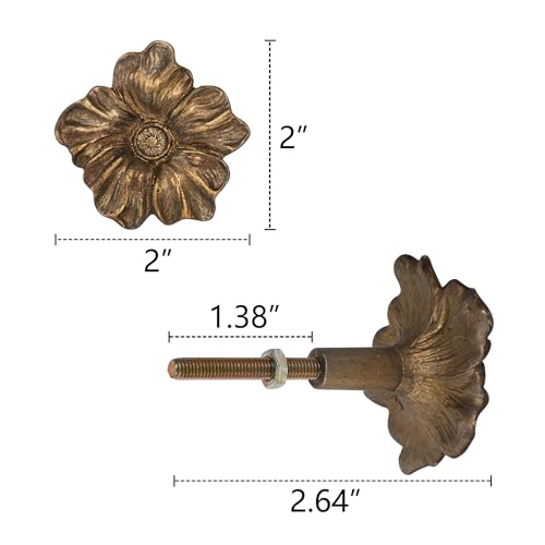 SOFFEE DESIGN Set of 6 Vintage Gold Zinc Cabinet Knobs, Decorative Metal Flower Shape Knobs Pull Handle for Door Cabinet Drawer, Antique Dresser Knobs Home Furniture Handle - Image 5