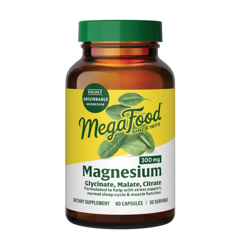 MegaFood Magnesium 300 mg - Highly absorbable blend of Magnesium Glycinate, Magnesium Citrate & Magnesium Malate to Help Support Heart, Nerve Health and Relaxation - 60 Capsules (30 Servings) - Image 1