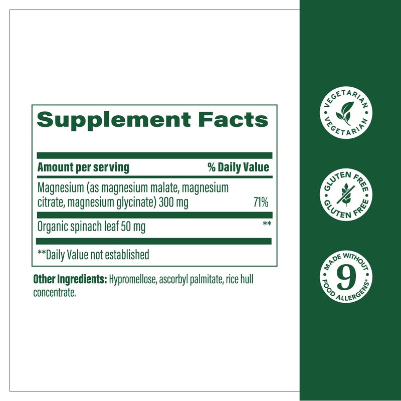 MegaFood Magnesium 300 mg - Highly absorbable blend of Magnesium Glycinate, Magnesium Citrate & Magnesium Malate to Help Support Heart, Nerve Health and Relaxation - 60 Capsules (30 Servings) - Image 2