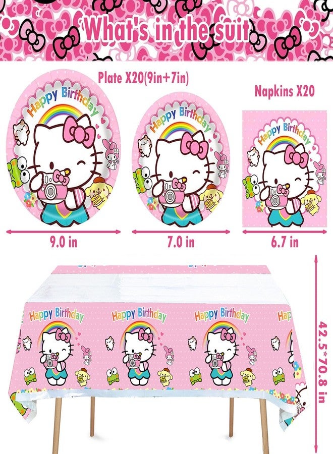 Jlemon 113 pcs Hello Pink Cat Kawai Cat Party Decorations 1pc Tablecover 20 pcs Plates and 20 pcs Napkins 1pc Birthday Banner 6pcs Hang Swirls 10PCS Spoons Knives Fork Paper Straws and 25pcs Cake Topper - Image 2