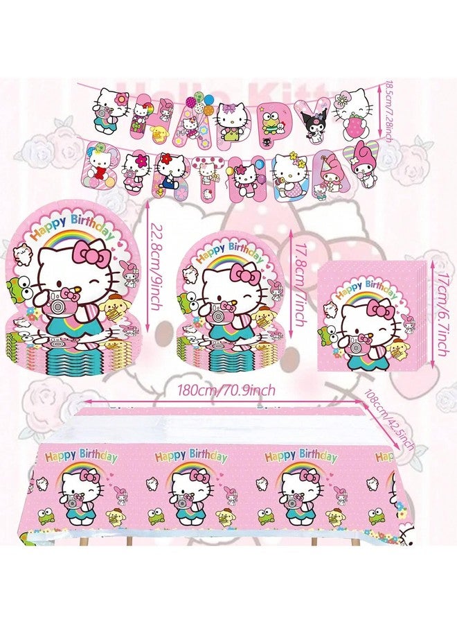 Jlemon 113 pcs Hello Pink Cat Kawai Cat Party Decorations 1pc Tablecover 20 pcs Plates and 20 pcs Napkins 1pc Birthday Banner 6pcs Hang Swirls 10PCS Spoons Knives Fork Paper Straws and 25pcs Cake Topper - Image 4