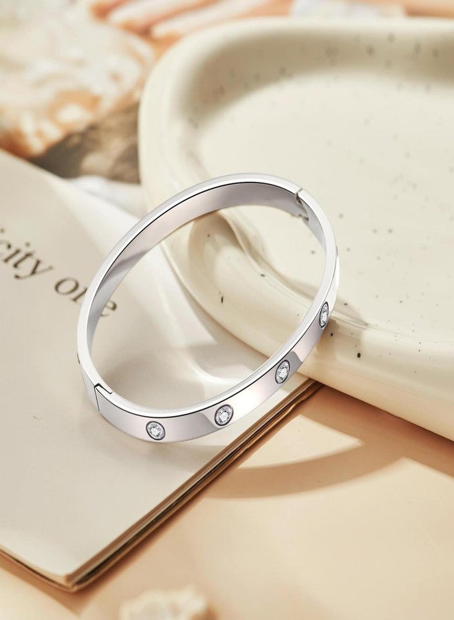 Tidefire Stainless Stee Crystal Cubic Zirconia Bracelet 18K Gold Plated Women Bracelet Titanium Steel Bangle (084 Silver) - Image 4