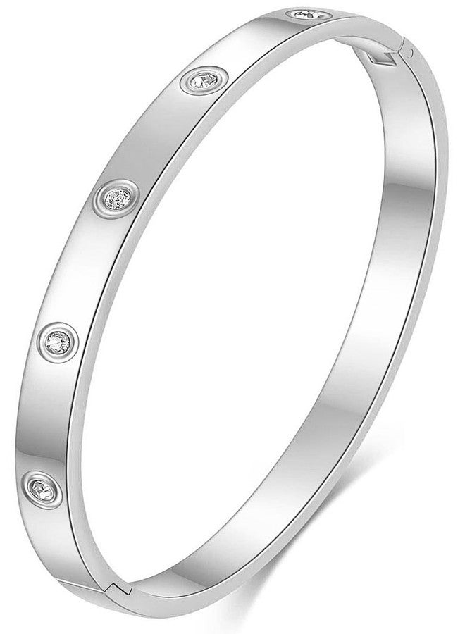 Tidefire Stainless Stee Crystal Cubic Zirconia Bracelet 18K Gold Plated Women Bracelet Titanium Steel Bangle (084 Silver) - Image 1