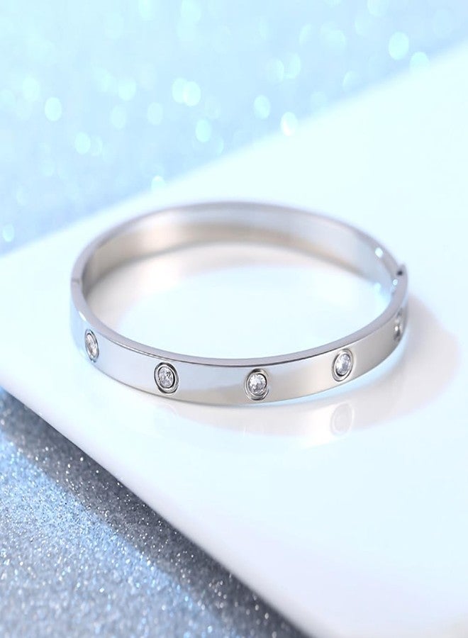 Tidefire Stainless Stee Crystal Cubic Zirconia Bracelet 18K Gold Plated Women Bracelet Titanium Steel Bangle (084 Silver) - Image 3
