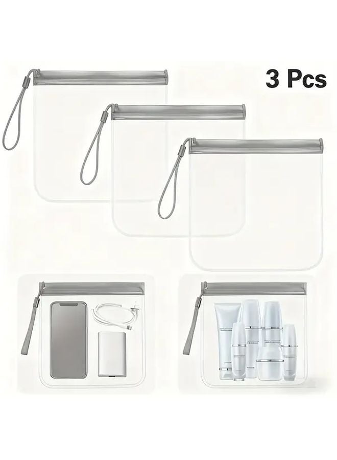 Gray Toiletry Bag 3 Pcs Travel Organizer Pouch with Detachable Shoulder Strap Leak Proof Cosmetic Jewelry Storage - Image 2