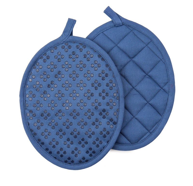 Sticky Toffee Oven Mitt and Pot Holders Silicone Set of 3  Non-Slip Kitchen Hot Pads and Oven Mitts Set  Oeko-Tex 100% Cotton Shell  Dark Blue  - Image 4
