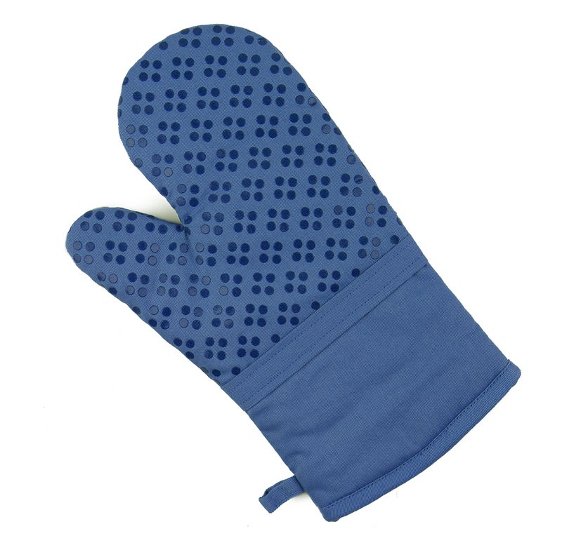 Sticky Toffee Oven Mitt and Pot Holders Silicone Set of 3  Non-Slip Kitchen Hot Pads and Oven Mitts Set  Oeko-Tex 100% Cotton Shell  Dark Blue  - Image 3