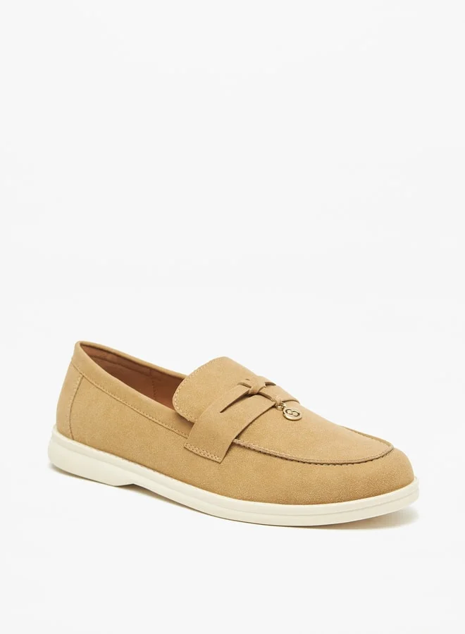 Celeste Women's Textured Slip-On Loafers with Charm Detail