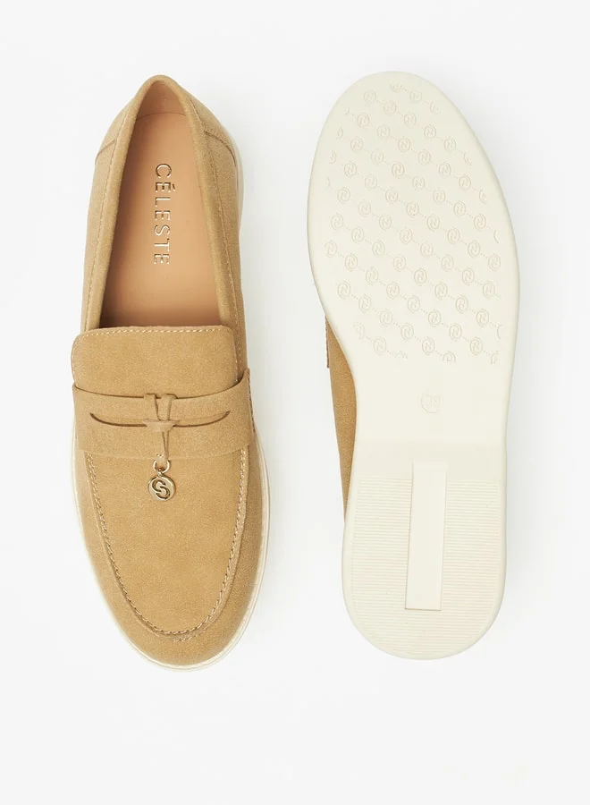 Celeste Women's Textured Slip-On Loafers with Charm Detail