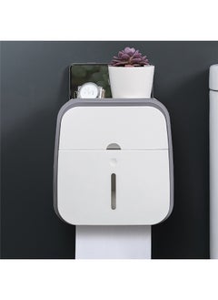 yongsheng Wall Mounted Tissue Paper Dispensing Box 20.5*13.8*22cm，Tissue Box Holder Wall Mounted, Toilet Paper Storage Box with Drawer and Phone Holder, Wall Mounted Waterproof Bathroom Paper Roll Holder No Drilling Paper Roll Dispenser (Gray)  - Image 1