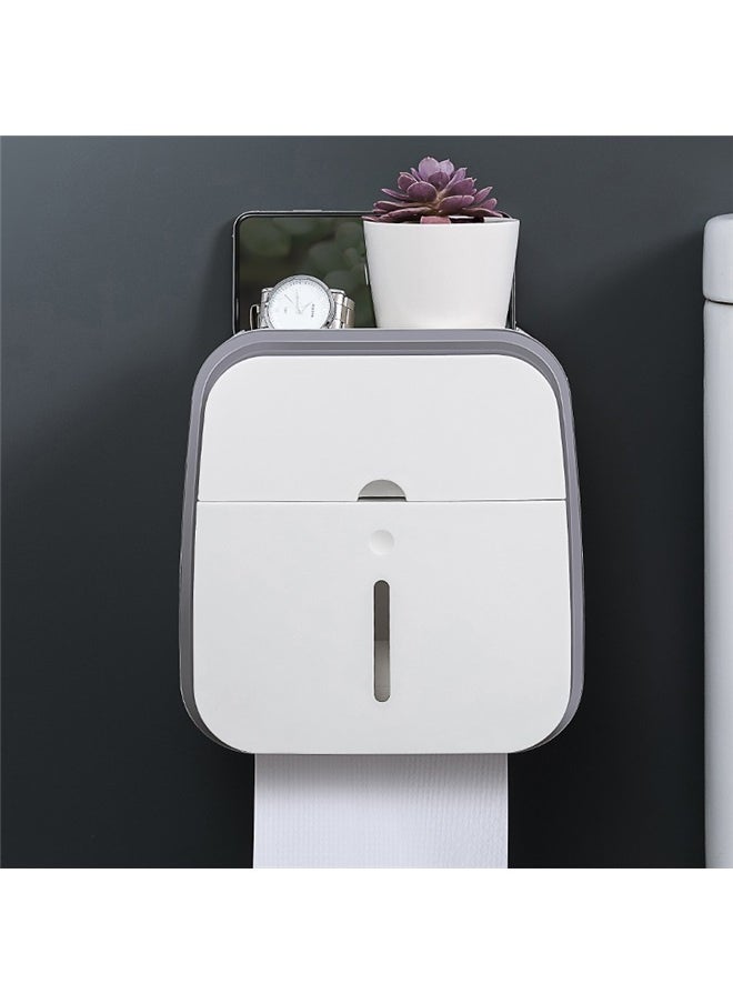 yongsheng Wall Mounted Tissue Paper Dispensing Box 20.5*13.8*22cm，Tissue Box Holder Wall Mounted, Toilet Paper Storage Box with Drawer and Phone Holder, Wall Mounted Waterproof Bathroom Paper Roll Holder No Drilling Paper Roll Dispenser (Gray)  - Image 1