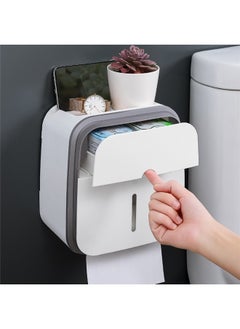 yongsheng Wall Mounted Tissue Paper Dispensing Box 20.5*13.8*22cm，Tissue Box Holder Wall Mounted, Toilet Paper Storage Box with Drawer and Phone Holder, Wall Mounted Waterproof Bathroom Paper Roll Holder No Drilling Paper Roll Dispenser (Gray)  - Image 3