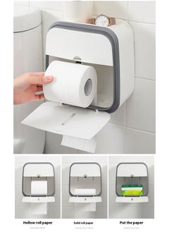 yongsheng Wall Mounted Tissue Paper Dispensing Box 20.5*13.8*22cm，Tissue Box Holder Wall Mounted, Toilet Paper Storage Box with Drawer and Phone Holder, Wall Mounted Waterproof Bathroom Paper Roll Holder No Drilling Paper Roll Dispenser (Gray)  - Image 5