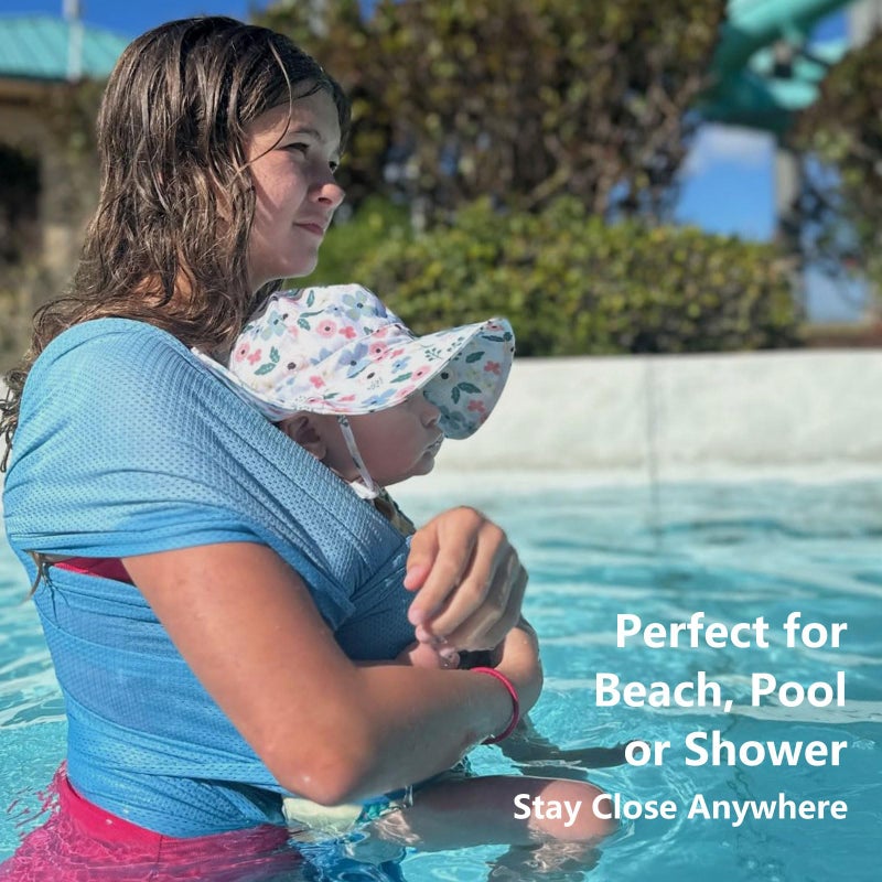 Vlokup Baby Wrap Sling Carrier for Newborn, Infant, Toddler, Kid | Breathable Lightweight Stretch Mesh Water Sling | Nice for Summer, Pool, Beach, Swimming | Perfect Shower Gift Champagne - Image 3