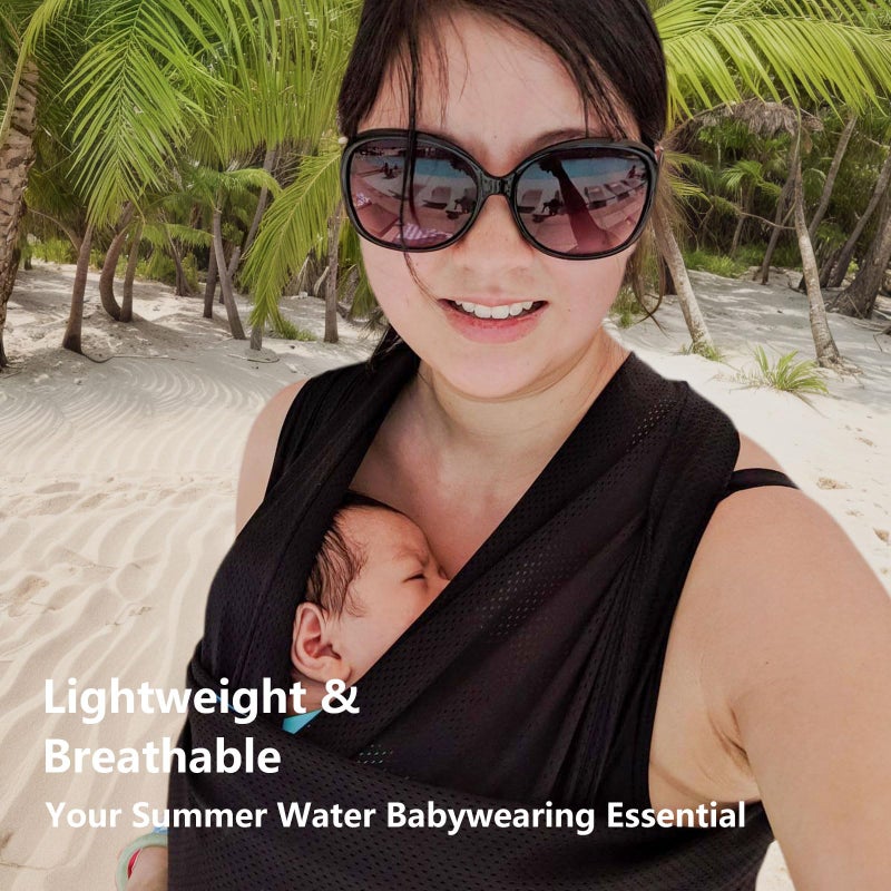 Vlokup Baby Wrap Sling Carrier for Newborn, Infant, Toddler, Kid | Breathable Lightweight Stretch Mesh Water Sling | Nice for Summer, Pool, Beach, Swimming | Perfect Shower Gift Champagne - Image 2