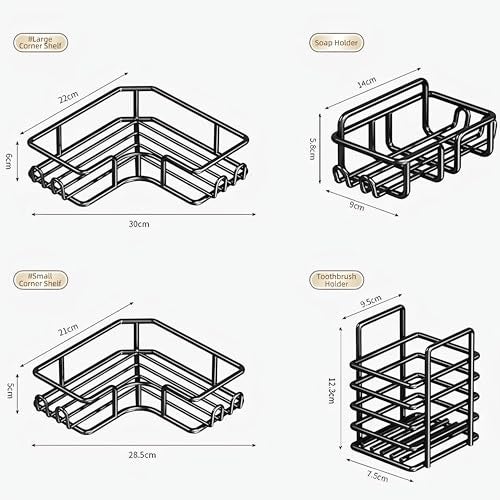 CLAPONE Stainless Steel Bath Organizers with Large Capacity Organizer Combo Racks and Shelves for Wall Stand for Bathroom Without Drill Soap Holder with Tooth Brush Holder Bathroom (Black, 4 PCS) - Image 2