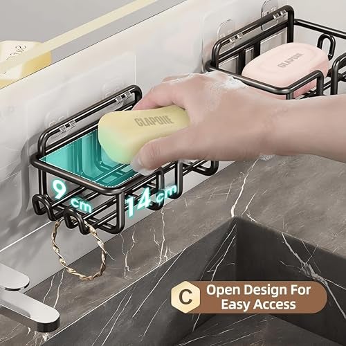 CLAPONE Stainless Steel Bath Organizers with Large Capacity Organizer Combo Racks and Shelves for Wall Stand for Bathroom Without Drill Soap Holder with Tooth Brush Holder Bathroom (Black, 4 PCS) - Image 4