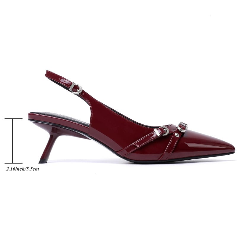 Mostrin Red Kitten Heels for Women Sexy Pointed Toe Slingback Low Heels Dressy Pumps Shoes with Buckle for Party Size 8 - Image 3