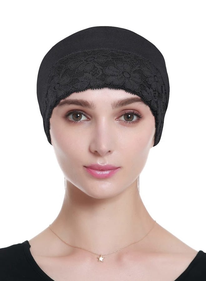 Alnorm Bamboo Sleep Beanie Cap Head Coverings for Women Hair Loss, Black, One size - Image 4