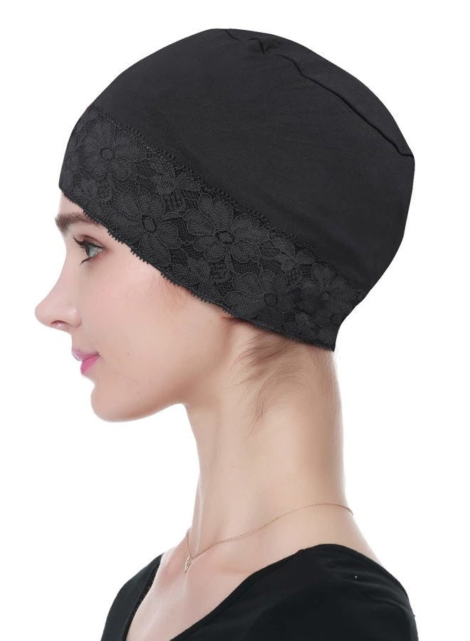Alnorm Bamboo Sleep Beanie Cap Head Coverings for Women Hair Loss, Black, One size - Image 5