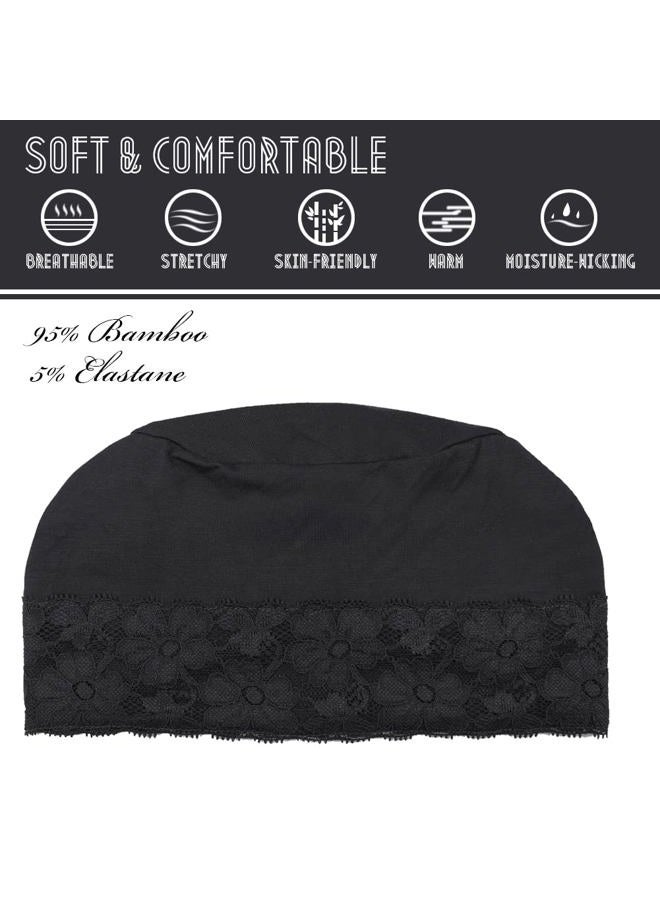 Alnorm Bamboo Sleep Beanie Cap Head Coverings for Women Hair Loss, Black, One size - Image 2