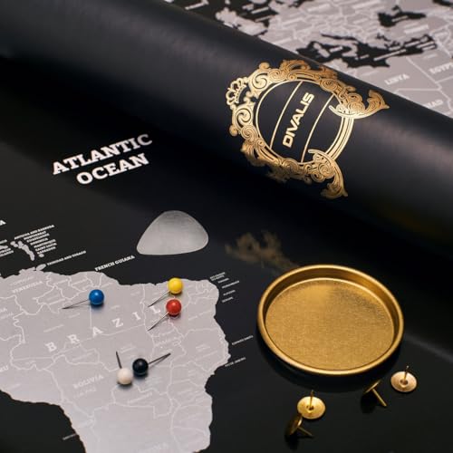 Divalis Detailed Scratch off World Map Extra Large - Scratchable World Poster Black and Silver - Best Gift Travel Map - Huge Adventure Poster - Image 1