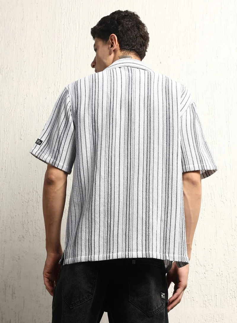 Hubberholme Cotton Relaxed Waffle Striped Half Sleeve Shirt for Men