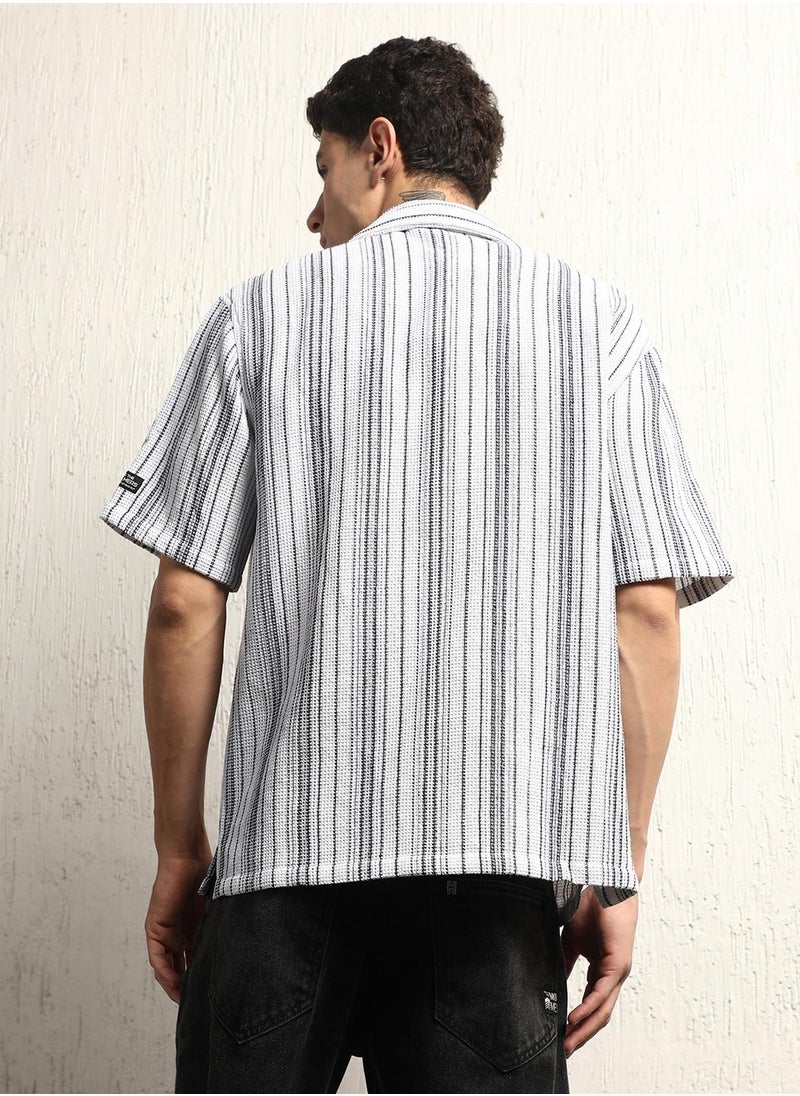 Hubberholme Cotton Relaxed Waffle Striped Half Sleeve Shirt for Men  - Image 5
