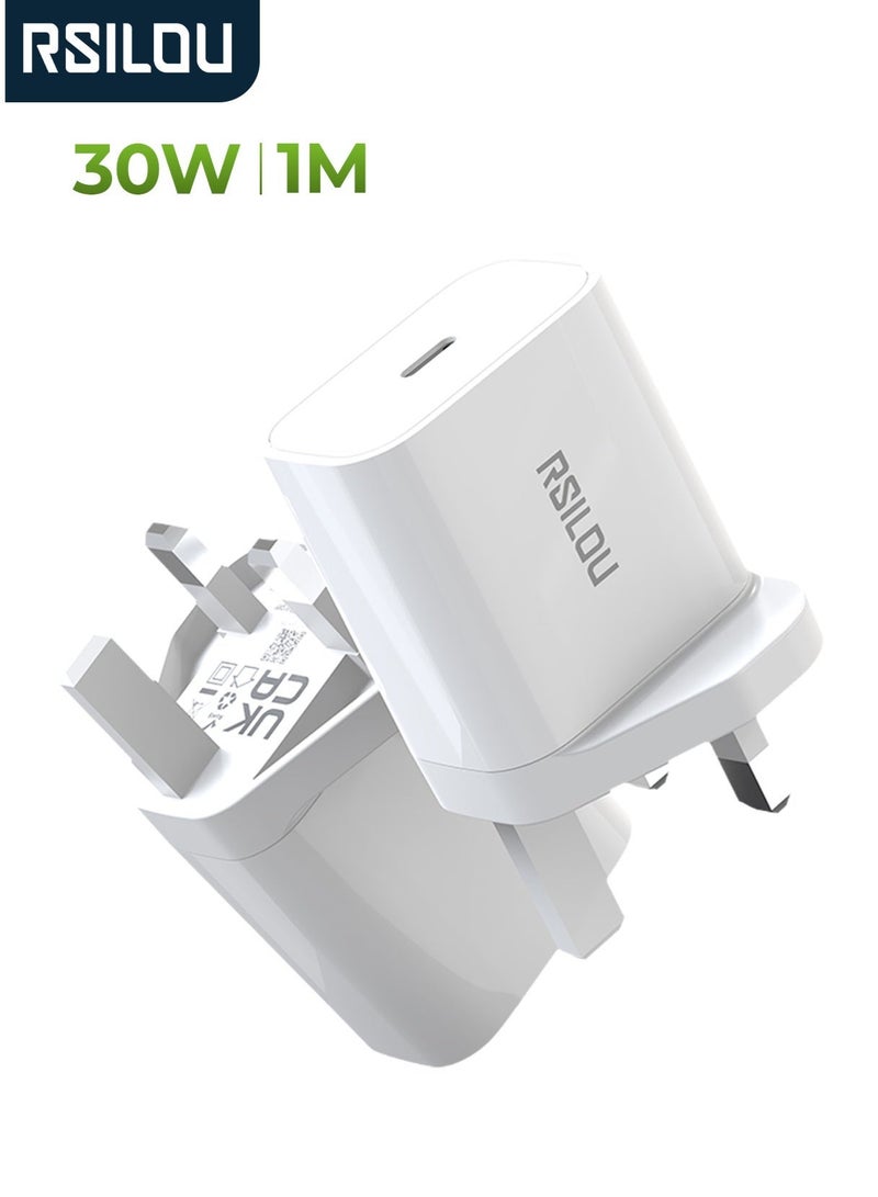 RSILOU - R4251 30W Fast Charger | Type-C Wall Adapter with 1m Type-C Cable Included | Smart Charging Technology | Universal Compatibility for iPhone, Samsung, Huawei, Xiaomi, and More - Image 1