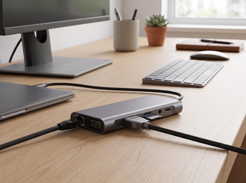 Type-C to HDTV Adapter 11 in 1 Grey Multi Function Adapter Support 4K 1000M LAN, 4 USB 3.0 Ports, VGA, RJ45, SD/TF Card Reader - Image 4