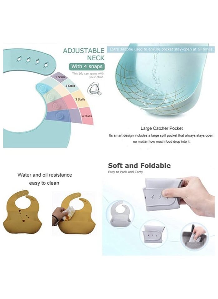 Pixie Pixie Baby Silicone Bibs Easily Clean Pack of 2, Soft Adjustable Waterproof Toddler Silicone Bibs for Babies Girl and Boy Whale, Dinosaur, Multi Color  - Image 3