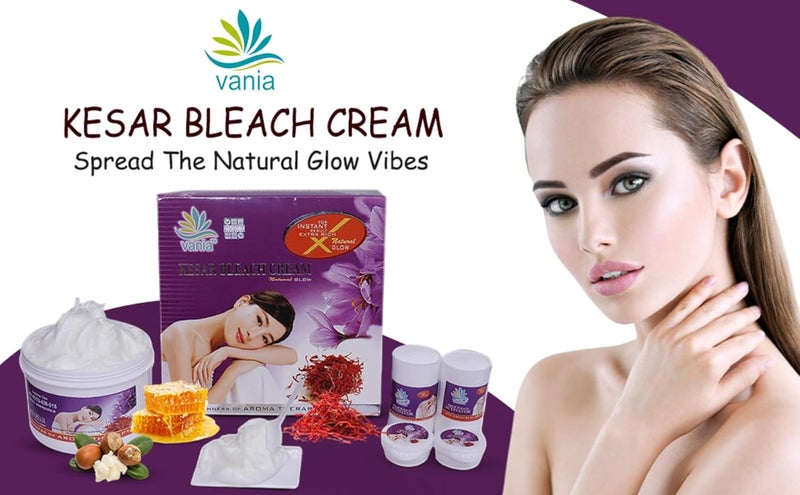 Vania Kesar Bleach Cream 250 GmExtra Rich Glow with Natural FairnessCool BleachNo Tears Moisturized Skin Zero Irritation Level Fragrance For Normal to Dry Skin Kesar Extracts Smooth glowing skin with no dark spots patchiness sun tan - Image 3