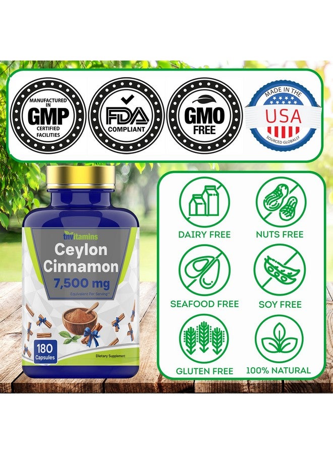 tnvitamins Ceylon Cinnamon 180 Capsules: Equivalent to 7,500 mg Per Serving | High Potency Ceylon Cinnamon Powder Pills for Women & Men - Image 5