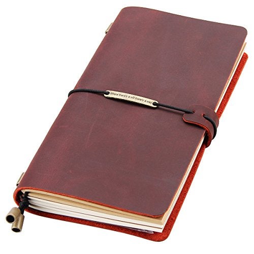 Robrasim Leather Writing Journal Notebook Refillable, Handmade Travelers Notebook for Men & Women, Perfect for Writing, Gifts, Travelers, Standard Size 8.5" x 4.5" Inches - Wine - Image 1