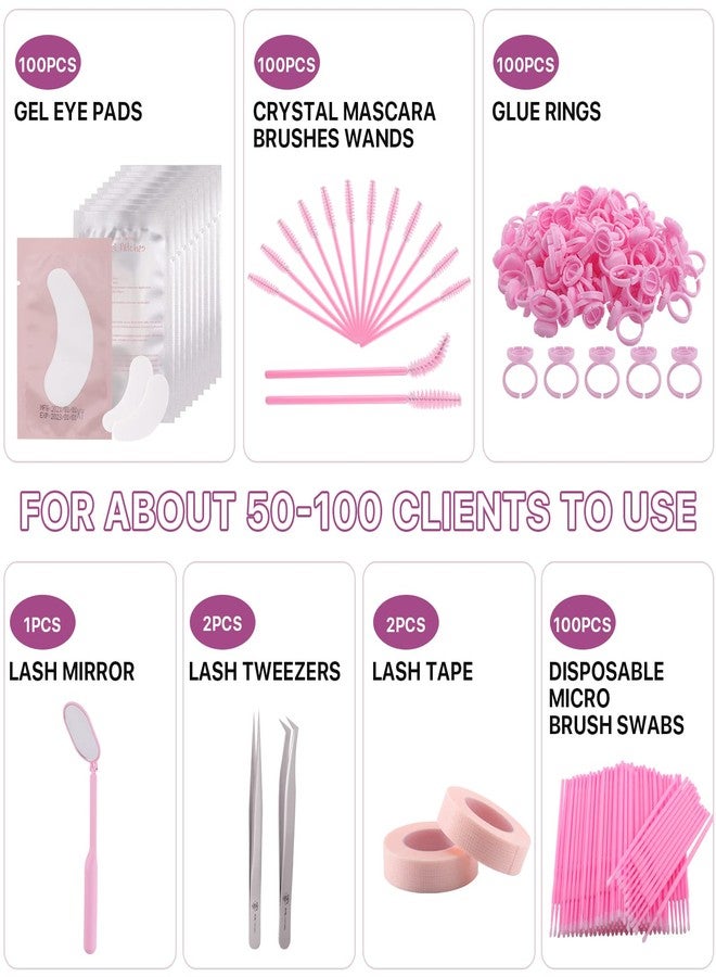 Pretty memory Eyelash Extension Kit,100 Glue Ring Holder | 100 Disposable Mascara Brushes Wands | 100 Pairs Under Eye Gel Pads | 2 Medical Tapes | 2 Tweezers| 1 Lash Mirror - Lash Extension Supplies - Image 2
