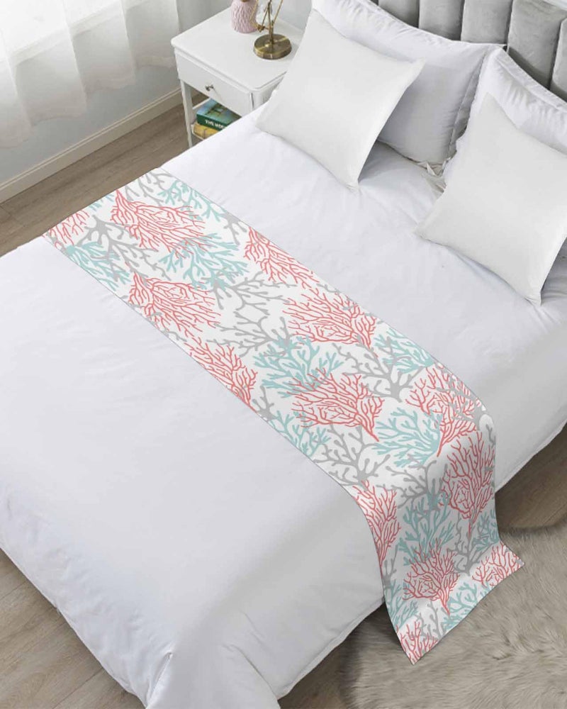 Red Blue Coral Coastal Bed Runner 102x20 Inches for Cal King Bed Summer Beach Throw - Image 2