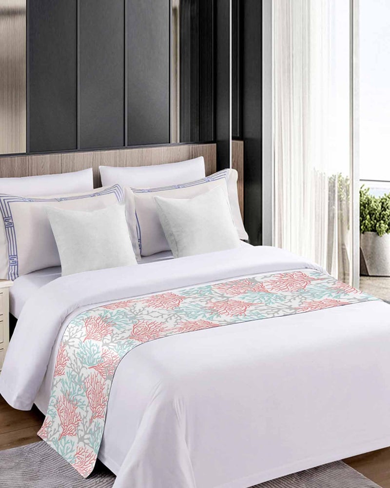 Red Blue Coral Coastal Bed Runner 102x20 Inches for Cal King Bed Summer Beach Throw - Image 5