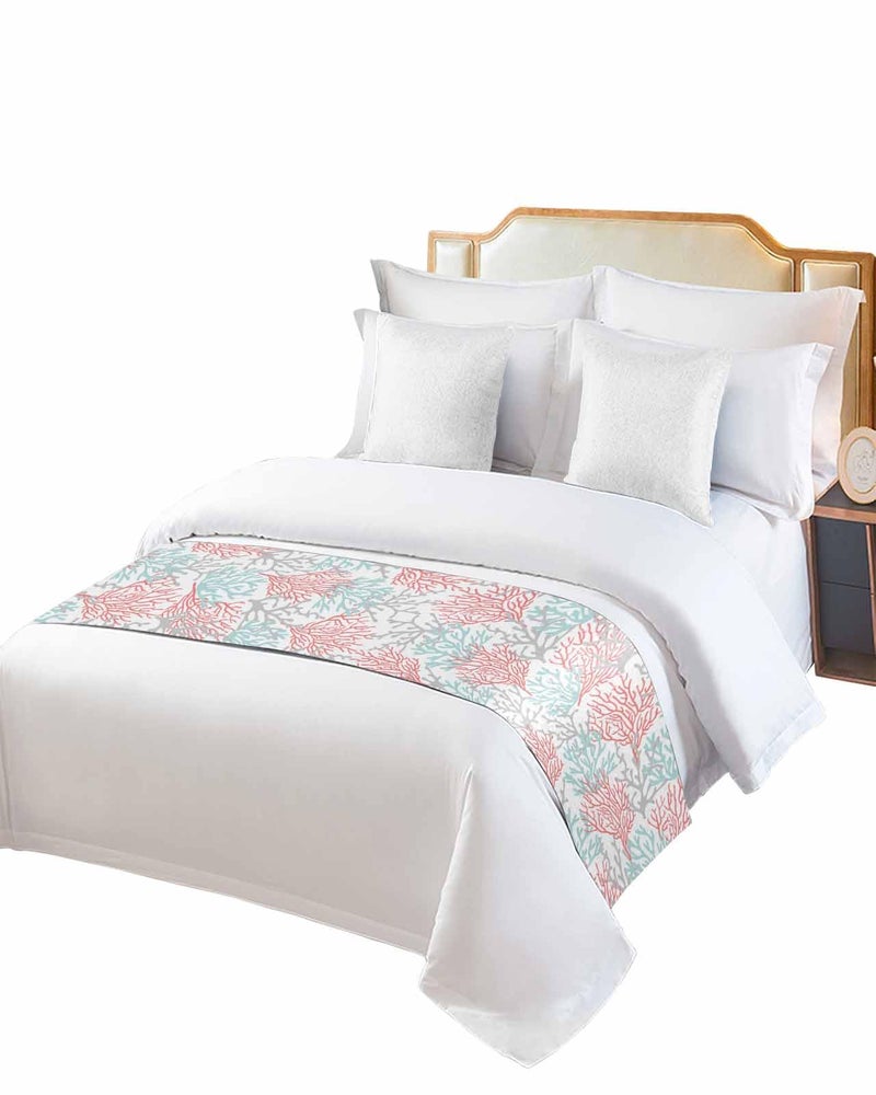 Red Blue Coral Coastal Bed Runner 102x20 Inches for Cal King Bed Summer Beach Throw - Image 3
