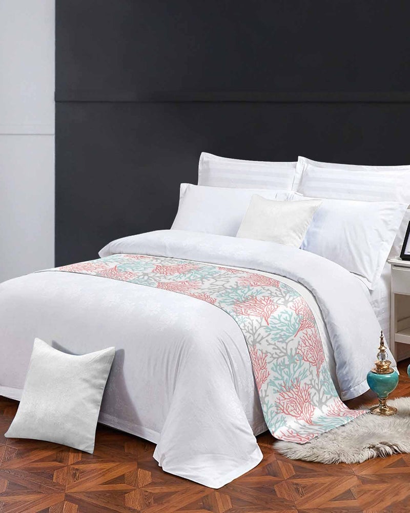 Red Blue Coral Coastal Bed Runner 102x20 Inches for Cal King Bed Summer Beach Throw - Image 4