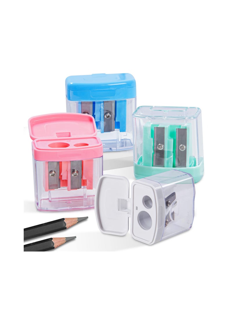 Y&D 4 PCS Pencil Sharpeners Manual, SYOSI Color Hand Sharpener Set, Dual Holes Compact Colored Handheld for Kids with Lid Adults Students School Class Home Office (Covered)  - Image 1