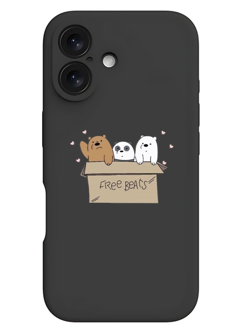 Theodor iPhone 16 Black Protective Slim Fit Case Liquid Silicone Cover with Full Body Protection Anti-Scratch Shockproof Case For iPhone - We are bears - Image 1