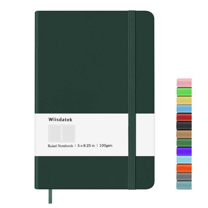 Wiisdatek Notebook Journal, Lined Leather Hard Cover,100Gsm Thick Paper with Inner Pocket for Writing Note Taking Office School,5"Ã—8.25"(Dark green) - Image 1